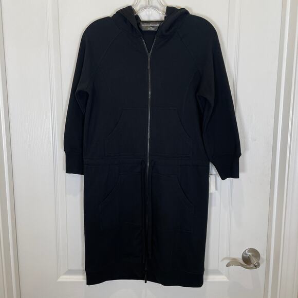 Norma Kamali Hooded Athletic Dress Black Zip Front Athleisure Sporty Mini NWT S - Picture 1 of 8